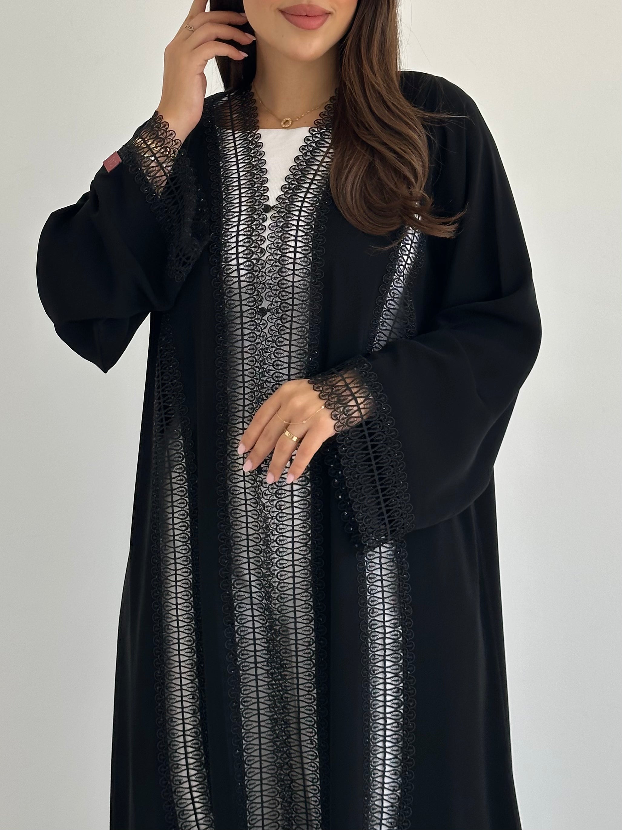 C 2746 Black Crystal Lace Abaya