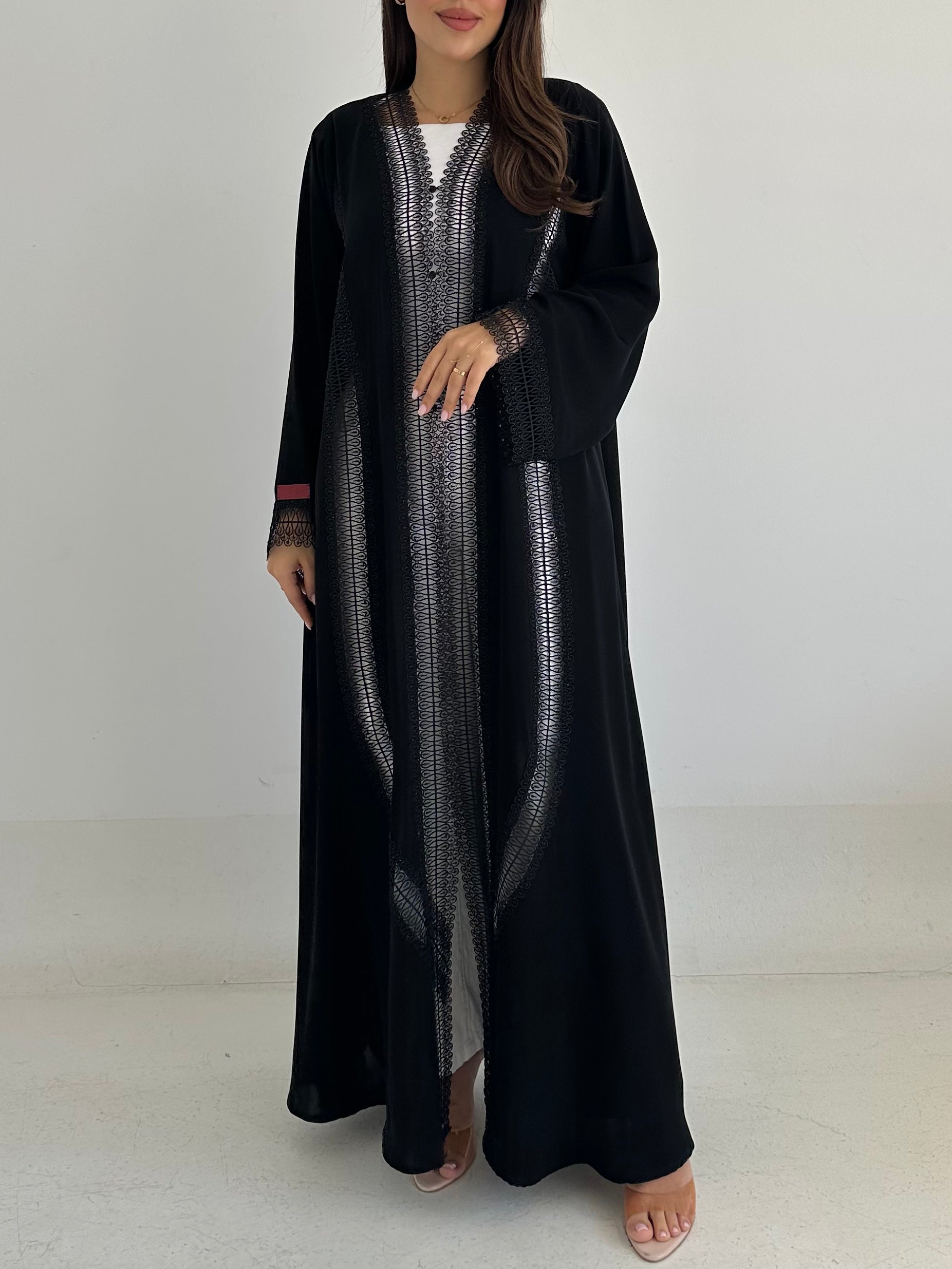 C 2746 Black Crystal Lace Abaya