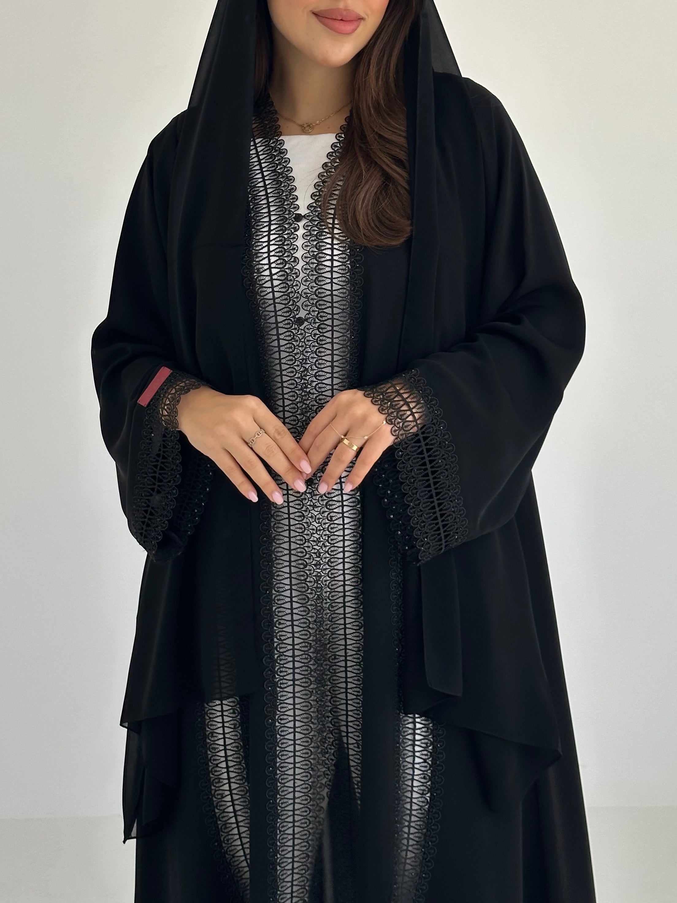 C 2746 Black Crystal Lace Abaya