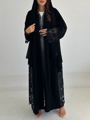 C 2747 Black Floral Dantel Abaya
