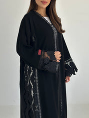 C 2747 Black Floral Dantel Abaya