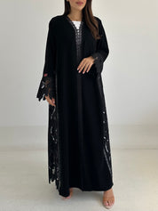 C 2747 Black Floral Dantel Abaya