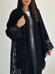C 2747 Black Floral Dantel Abaya