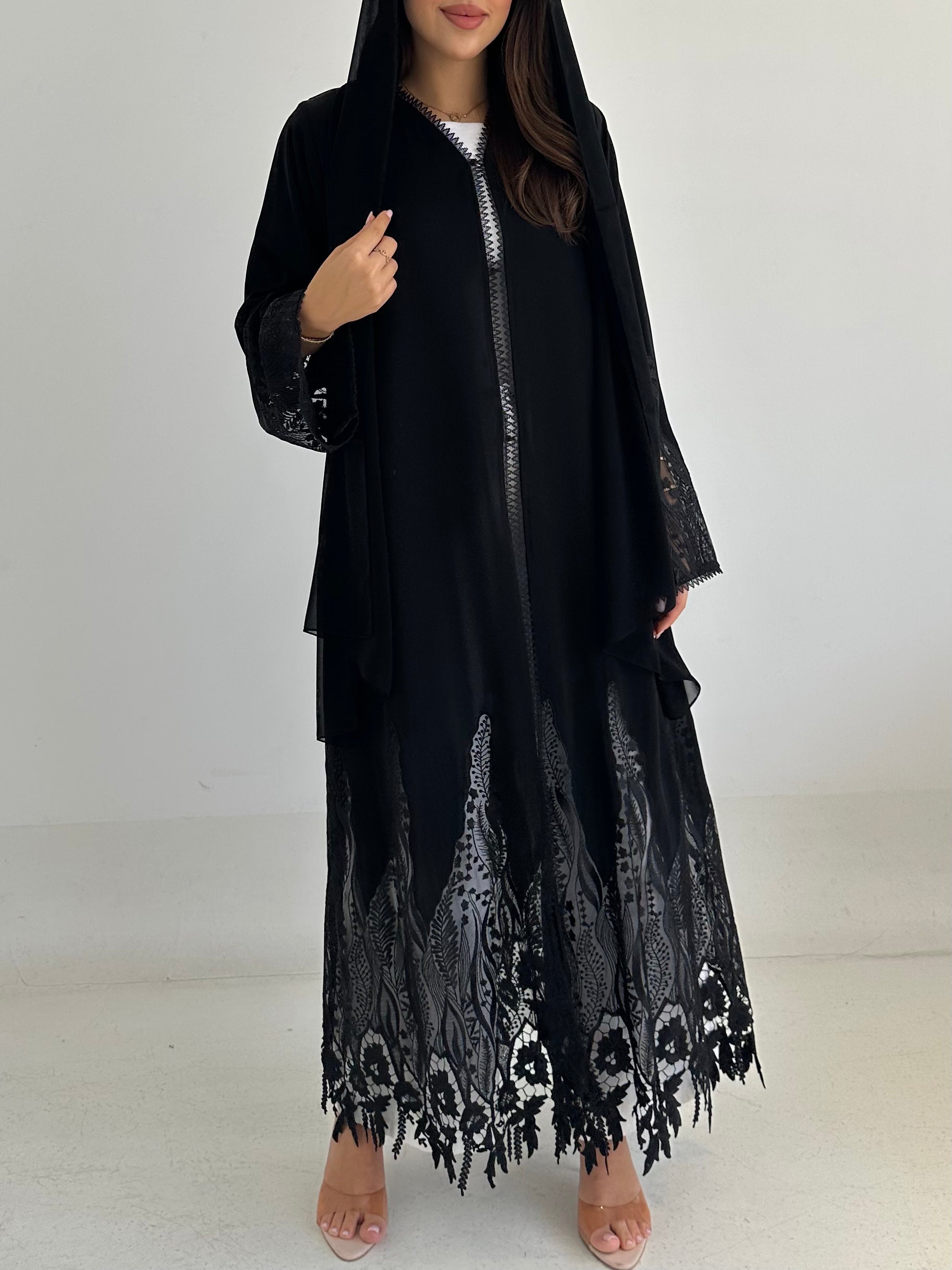 C 2748 Black Dantel Abaya