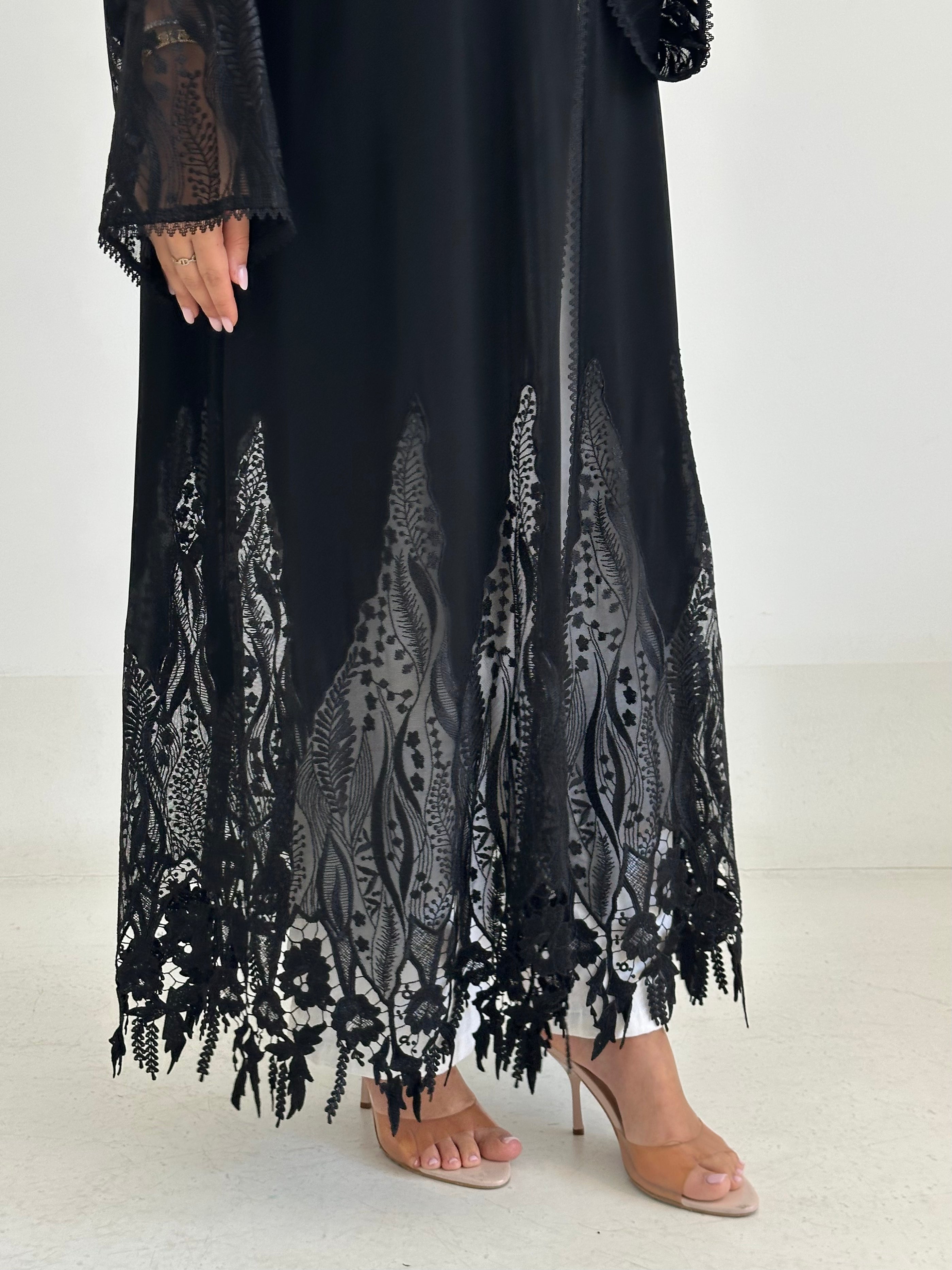 C 2748 Black Dantel Abaya