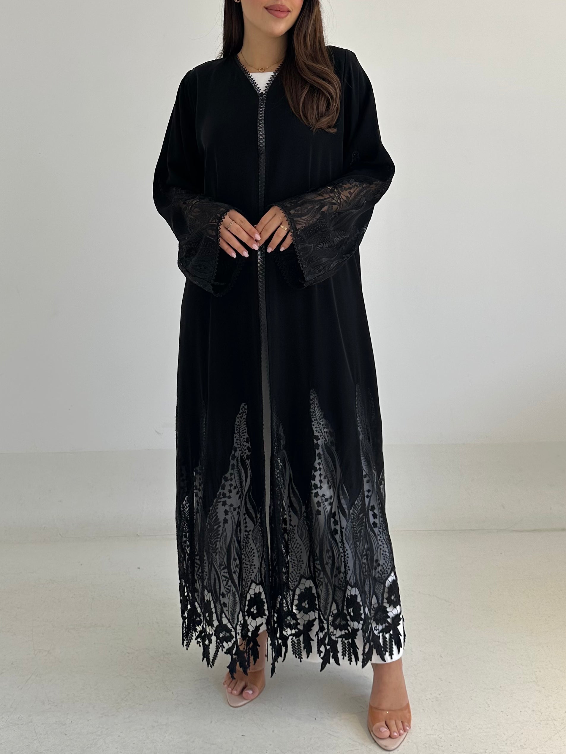 C 2748 Black Dantel Abaya