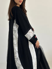 C 2749 Black White Dantel Abaya