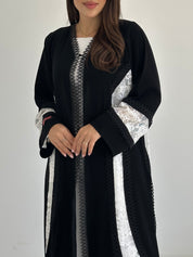 C 2749 Black White Dantel Abaya