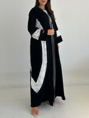 C 2749 Black White Dantel Abaya