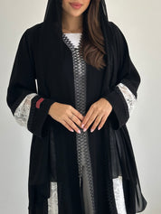 C 2749 Black White Dantel Abaya