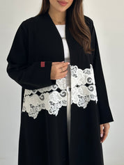 C 2750 Black White Dantel Abaya
