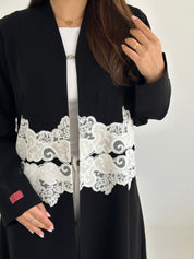 C 2750 Black White Dantel Abaya