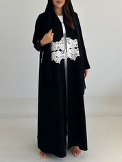 C 2750 Black White Dantel Abaya