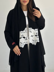 C 2750 Black White Dantel Abaya