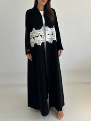 C 2750 Black White Dantel Abaya