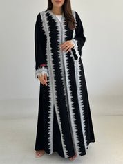 C 2751 Black White Crystal Lace Abaya