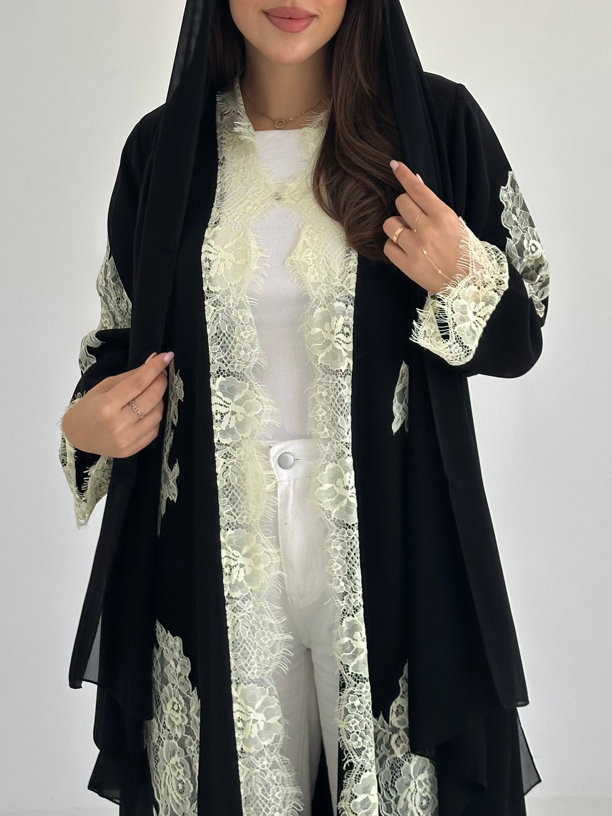 C 2752 Black Dantel Abaya