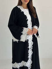 C 2753 Black White Lace Abaya