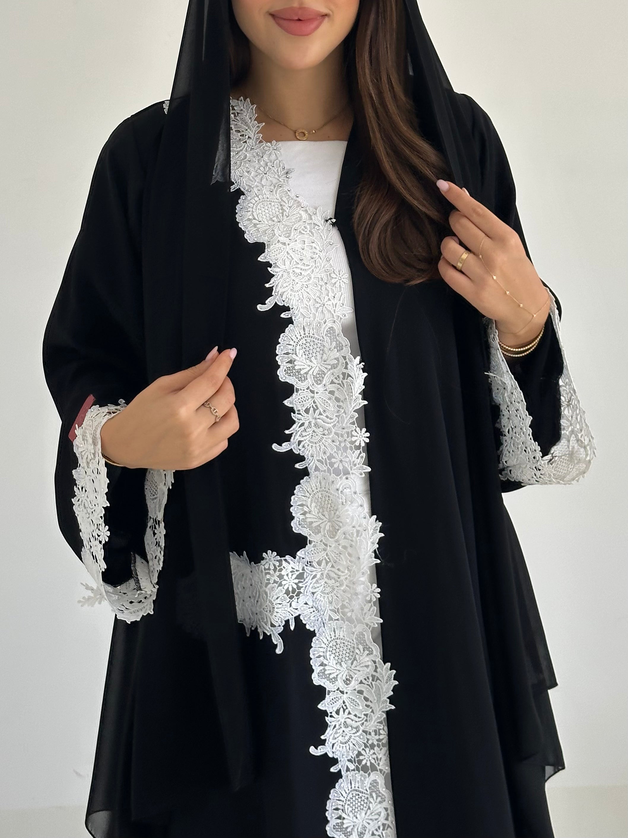 C 2753 Black White Lace Abaya