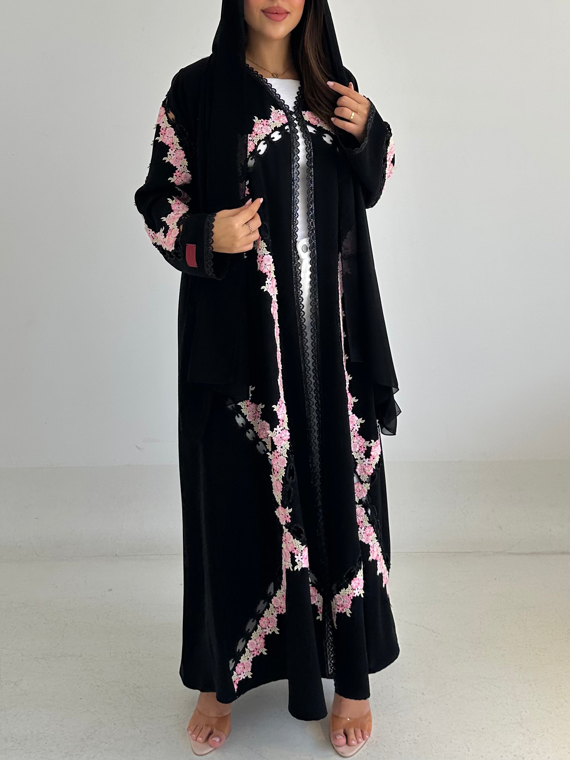 C 2754 Black Floral Lace Abaya