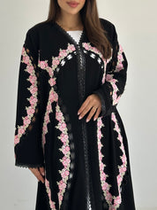 C 2754 Black Floral Lace Abaya