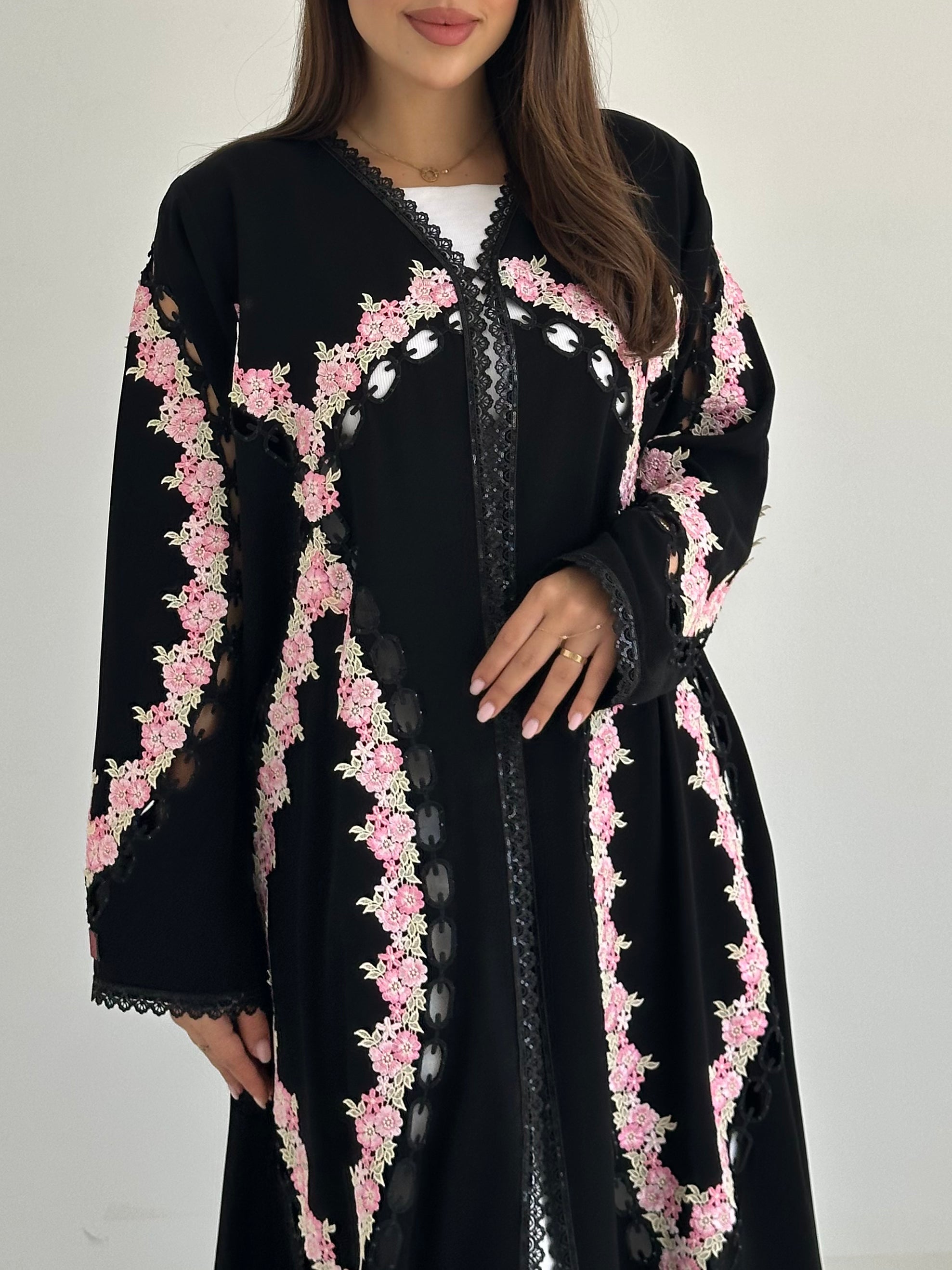 C 2754 Black Floral Lace Abaya