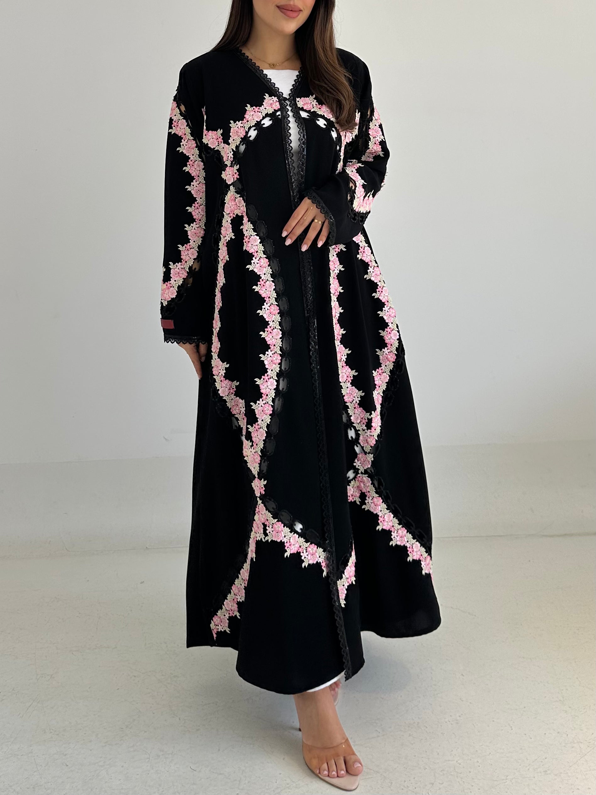 C 2754 Black Floral Lace Abaya