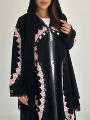 C 2754 Black Floral Lace Abaya