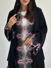 C 2755 Black Floral Crystal Lace Abaya
