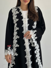 C 2757 Black White Crystal Lace Abaya