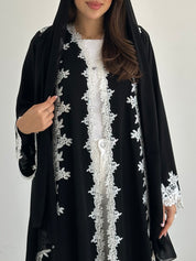 C 2757 Black White Crystal Lace Abaya