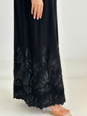 C 2758 Black Beaded Lace Abaya
