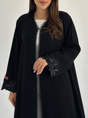 C 2758 Black Beaded Lace Abaya