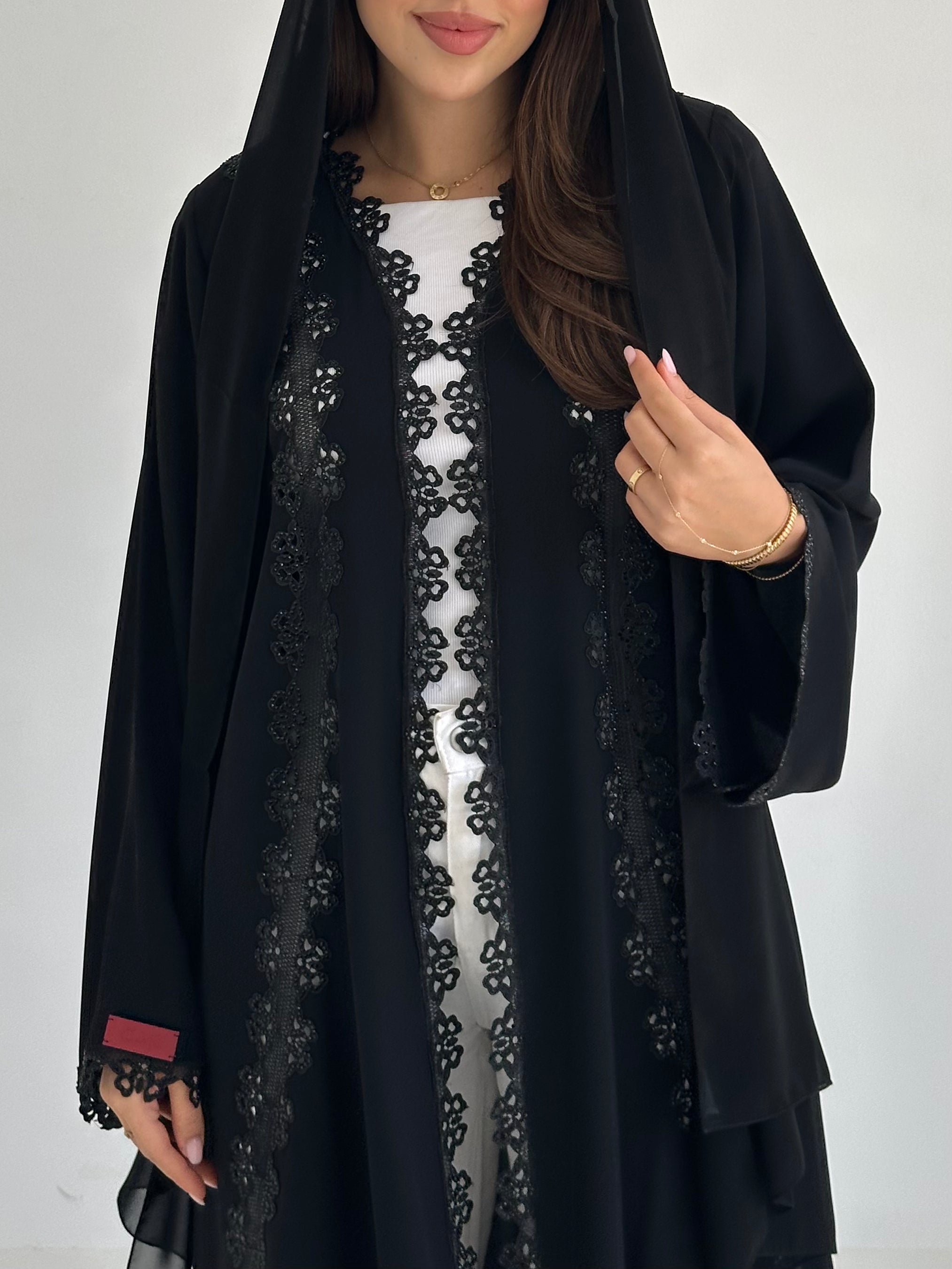 C 2759 Black Crystal Lace Abaya