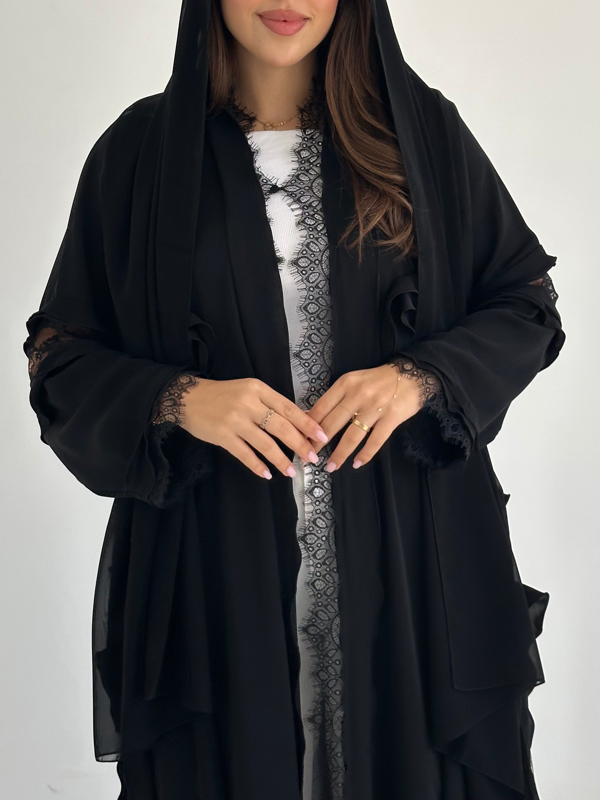 C 2760 Black Dantel Abaya