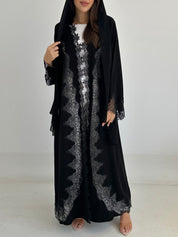 C 2762 Black Crystal Dantel Abaya