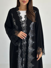 C 2762 Black Crystal Dantel Abaya