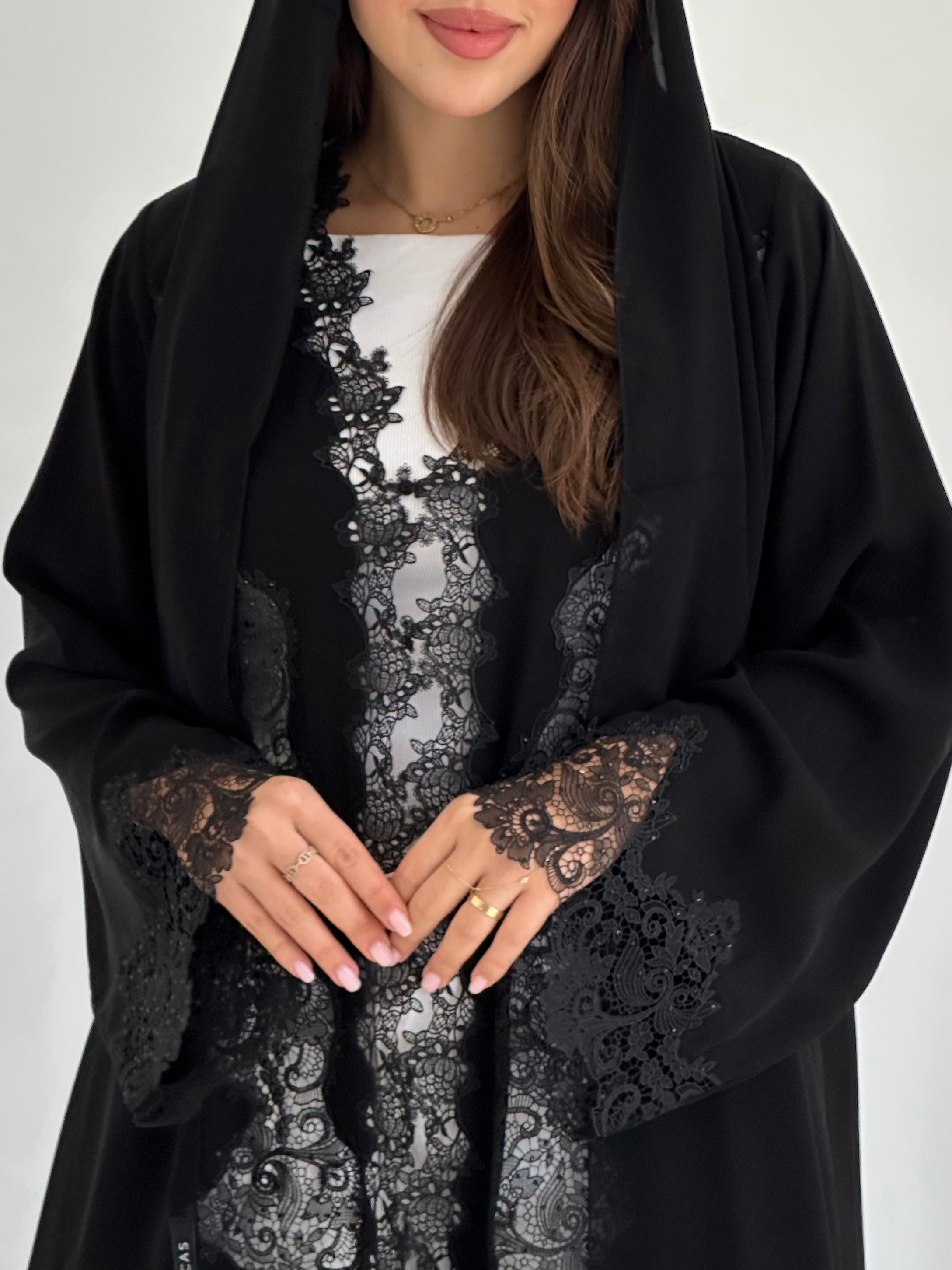 C 2762 Black Crystal Dantel Abaya