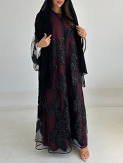C 2763 Black Beaded Dantel Abaya