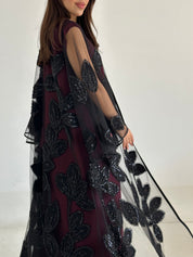 C 2763 Black Beaded Dantel Abaya