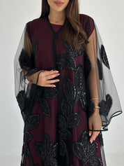 C 2763 Black Beaded Dantel Abaya