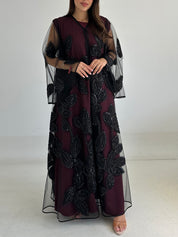 C 2763 Black Beaded Dantel Abaya