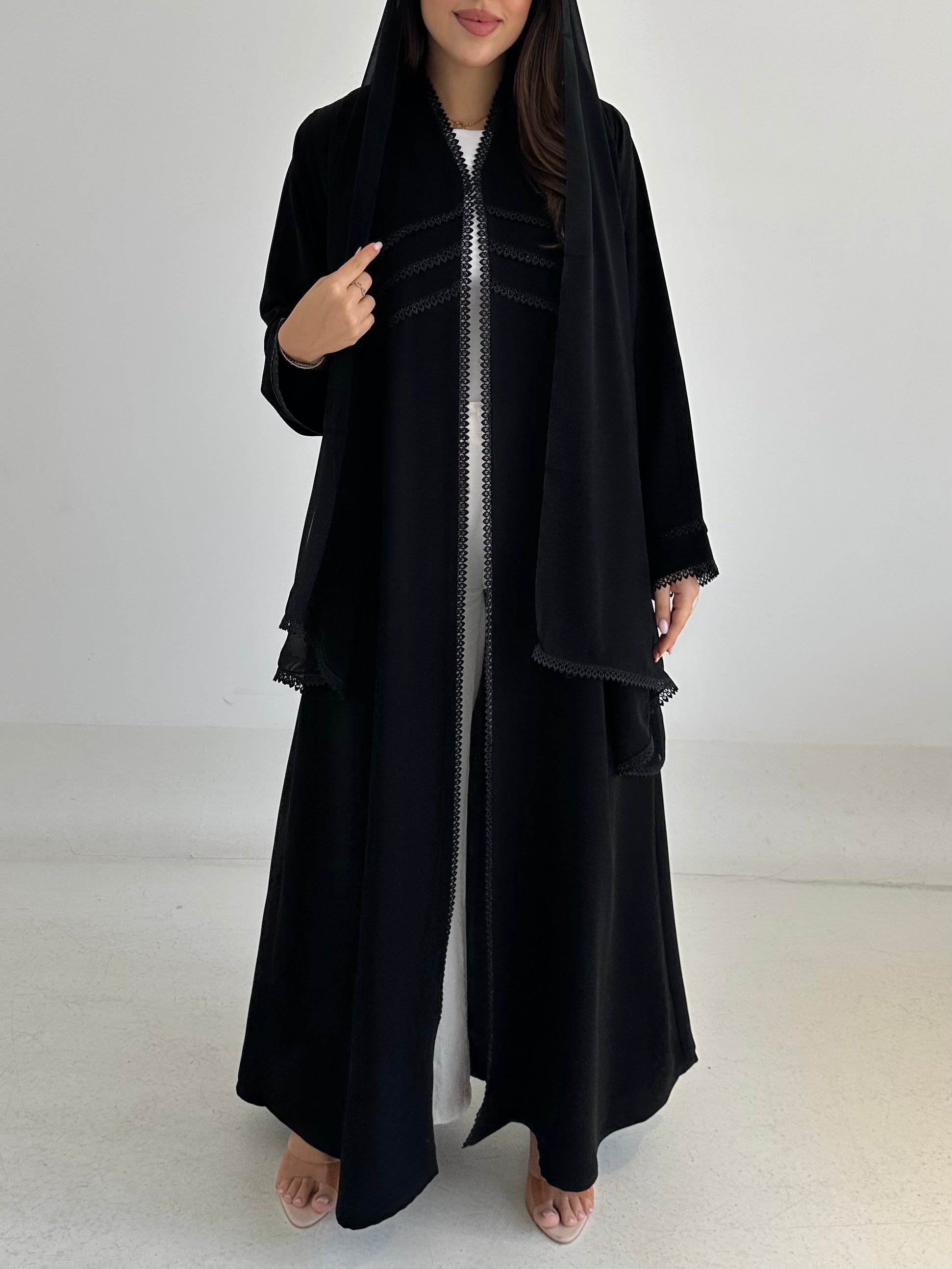 C 2763 Black Crystal Lace Abaya