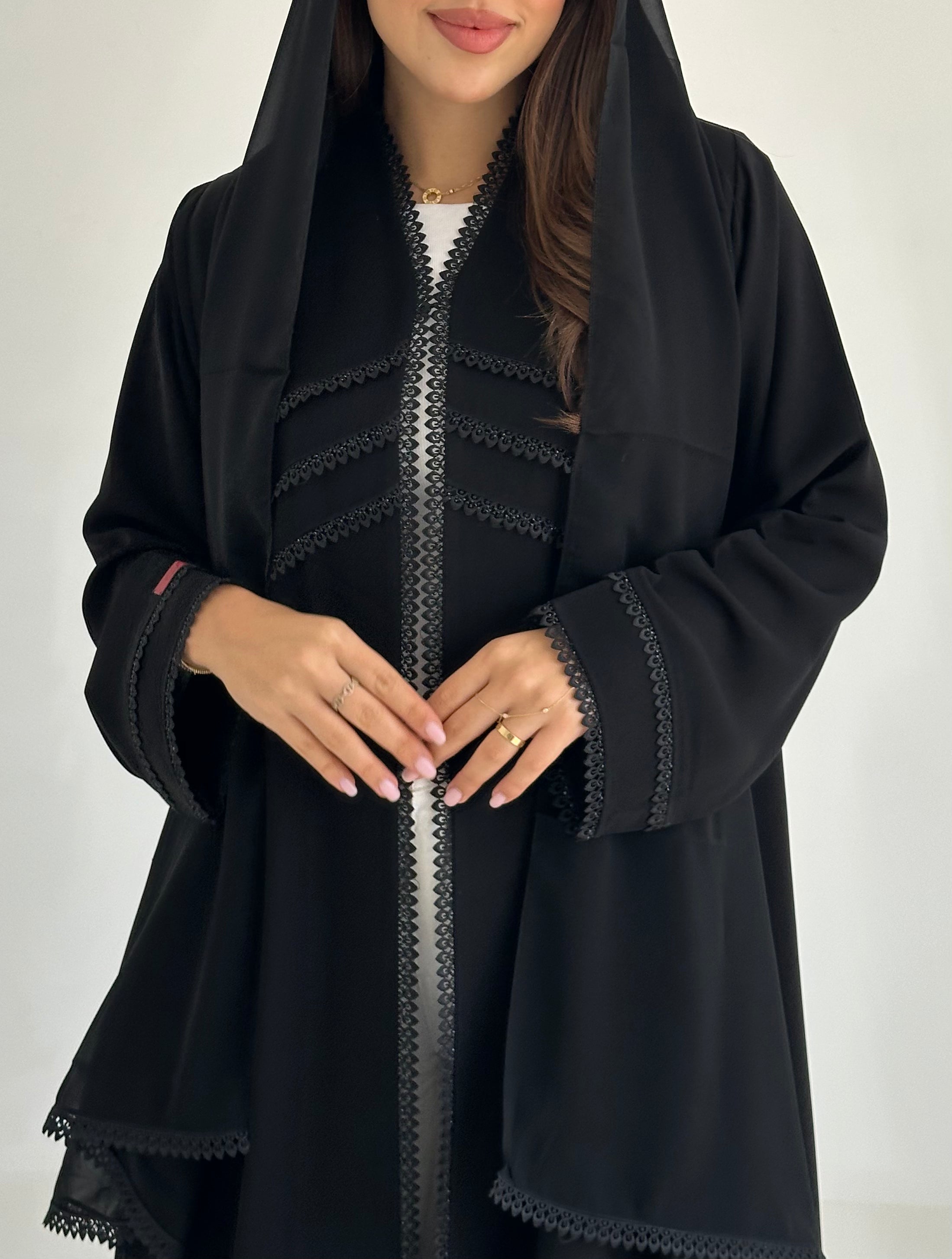 C 2763 Black Crystal Lace Abaya