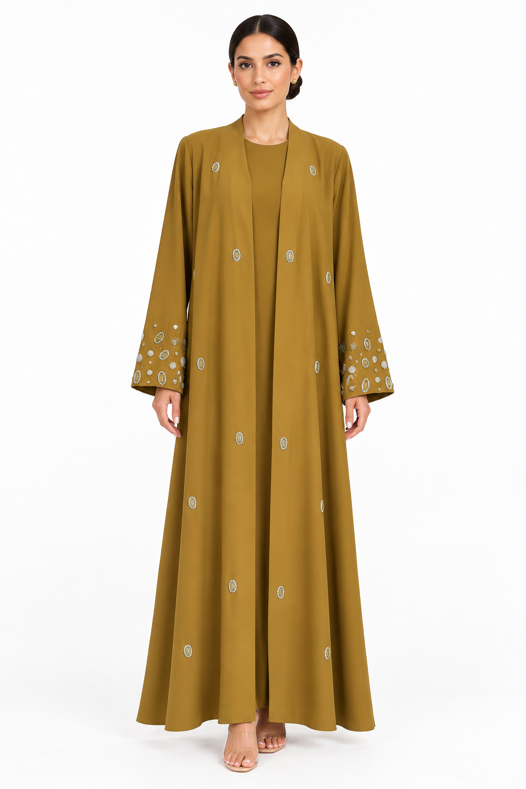 C 2770 Golden Yellow Beaded Abaya