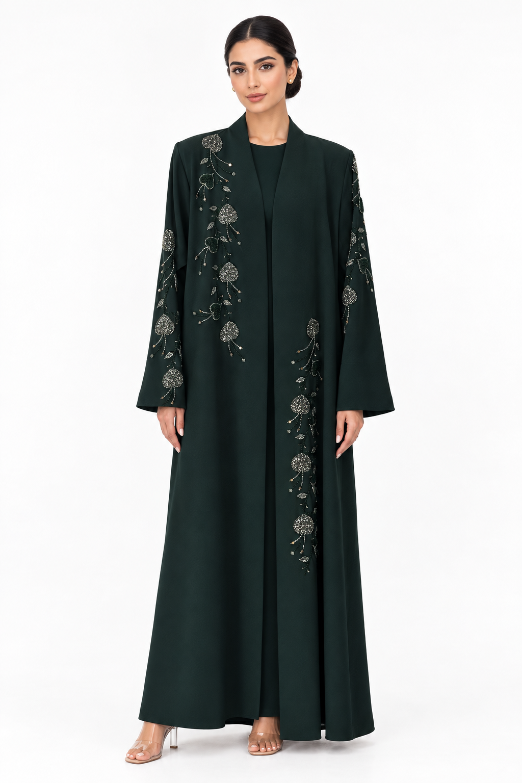 C 2771 Dark Green Beaded Abaya