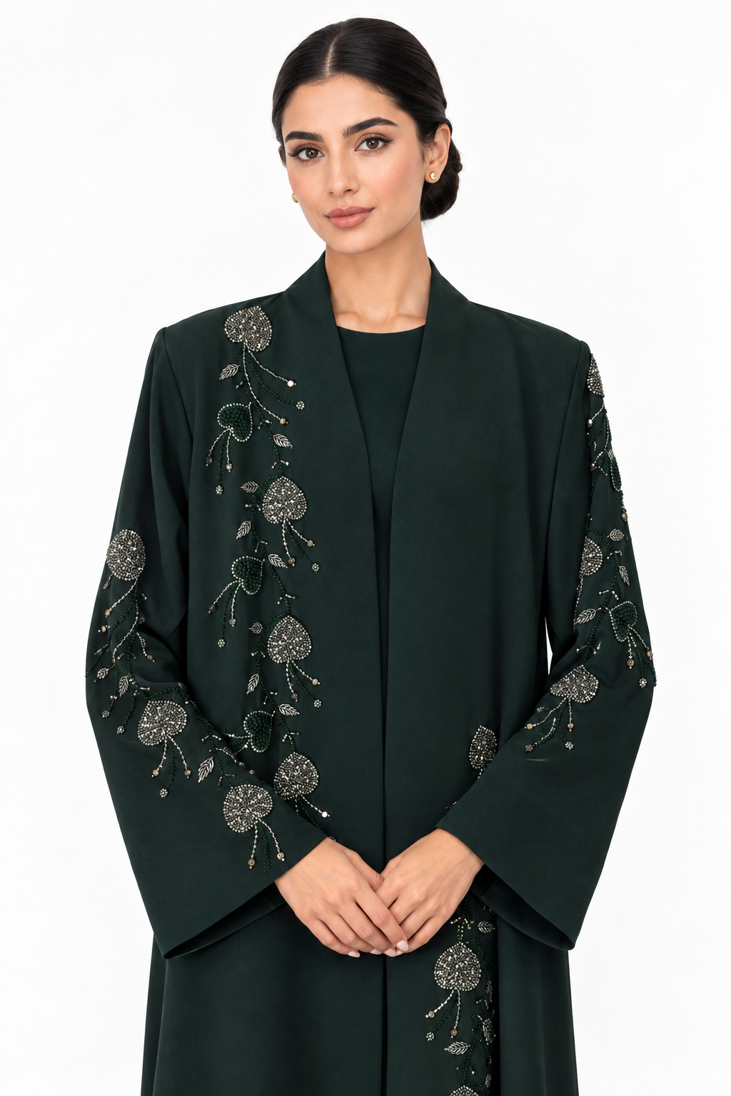 C 2771 Dark Green Beaded Abaya