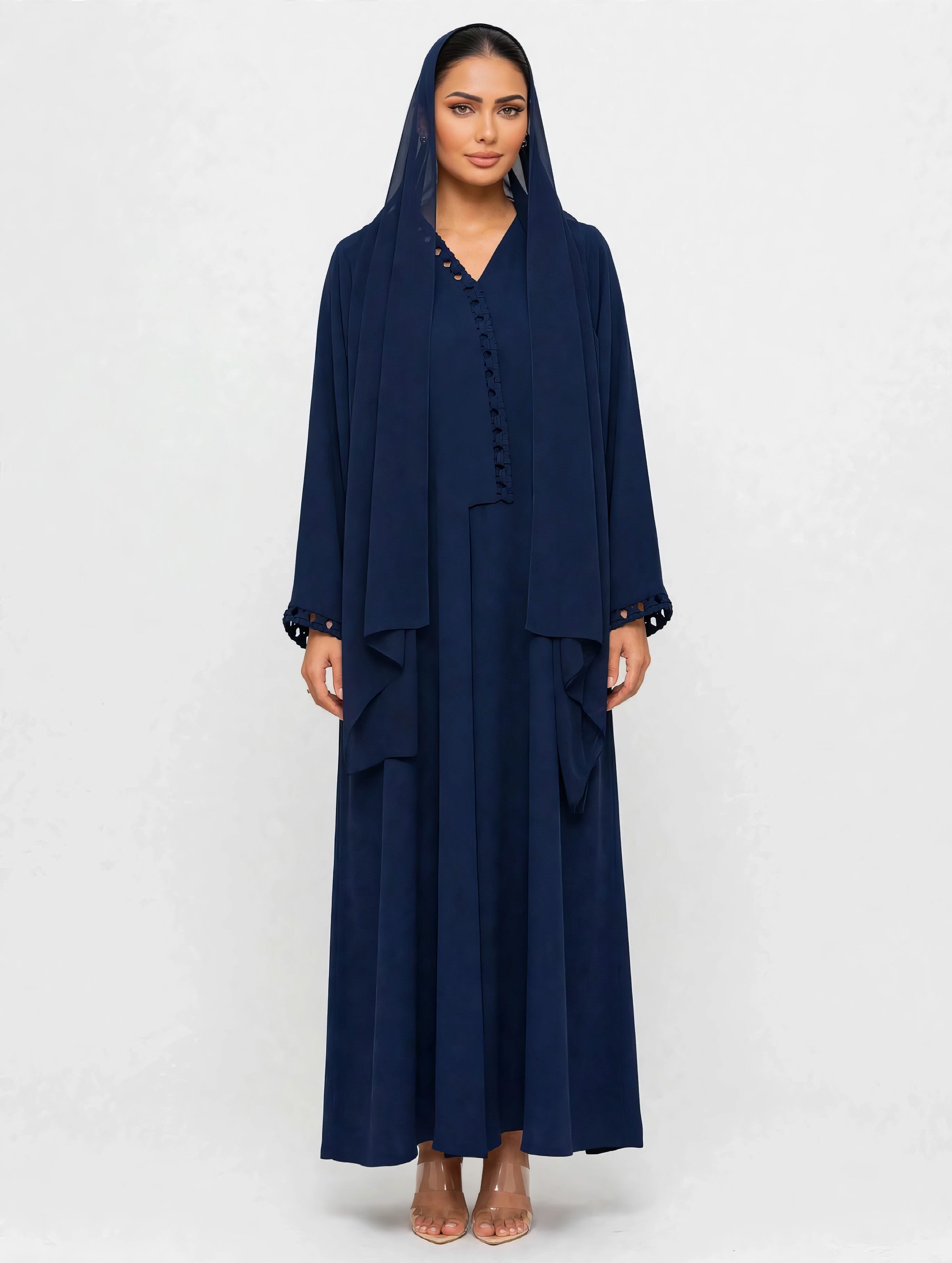C 2772 Navy Braid Abaya