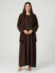 C 2773-02 Premium Turkish Cupro Mocha Checker Abaya