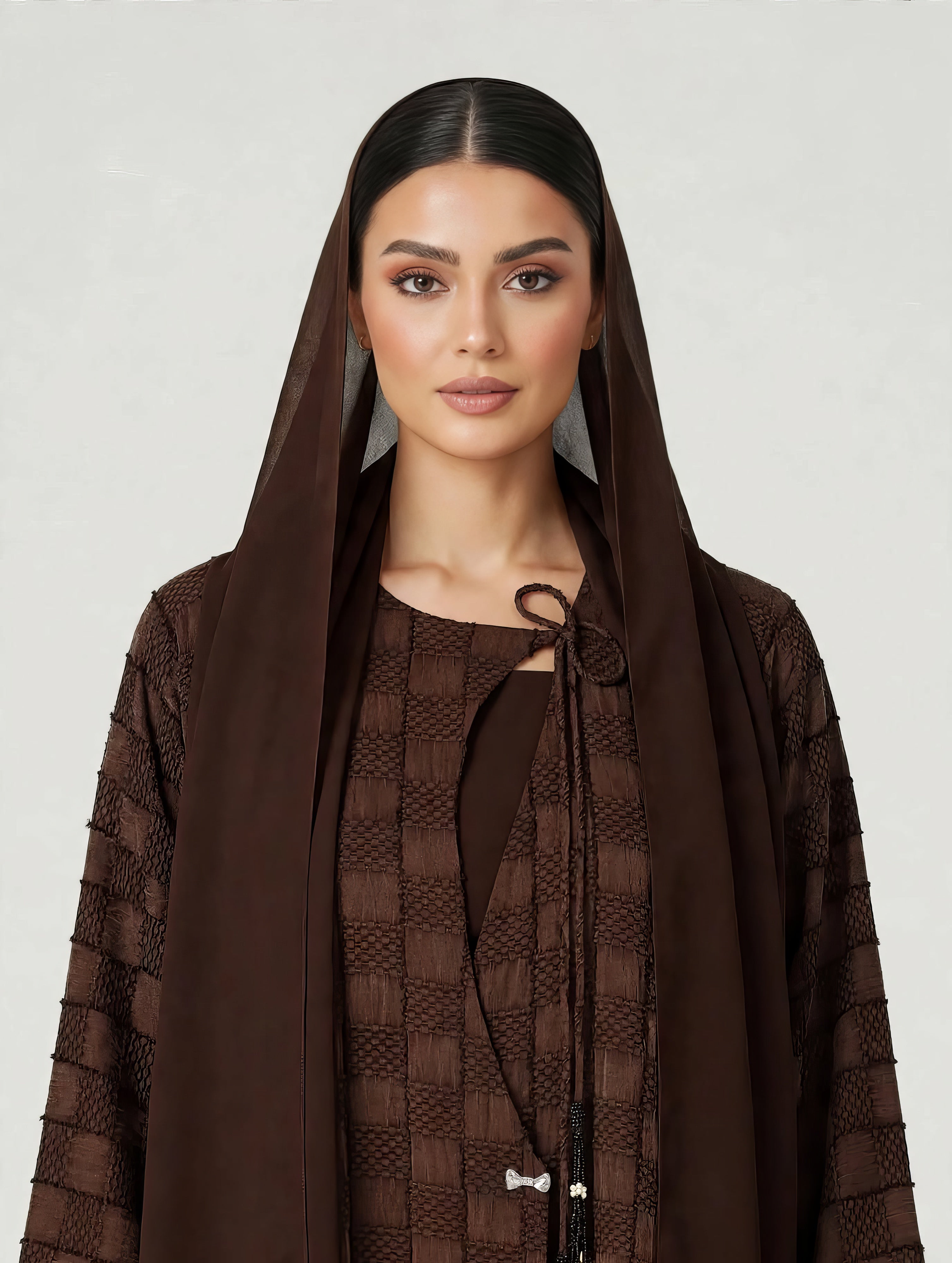 C 2773-02 Premium Turkish Cupro Mocha Checker Abaya